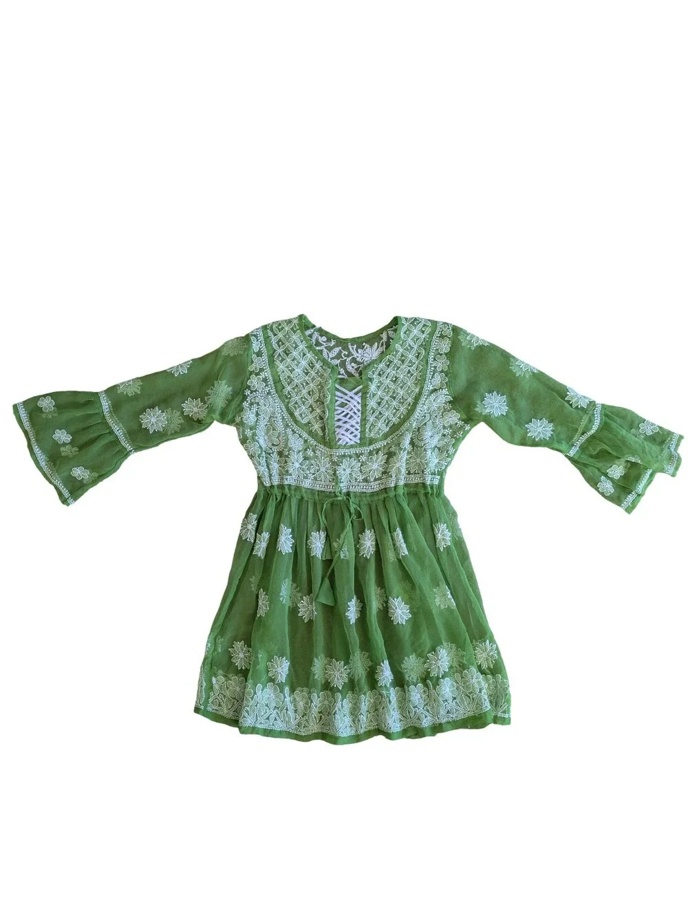 Handmade Fairycore Renfaire Sheer Mesh Dress Embroidered Floral Large - Picture 1 of 9